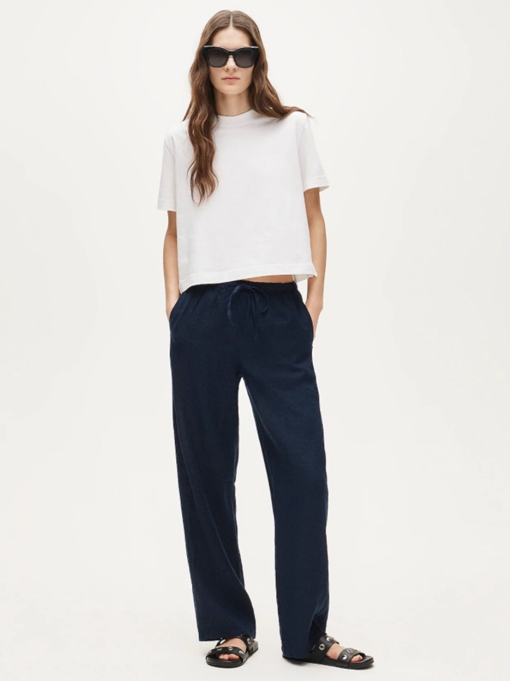 J. Crew Soleil Linen Wide-Leg Pants — Navy